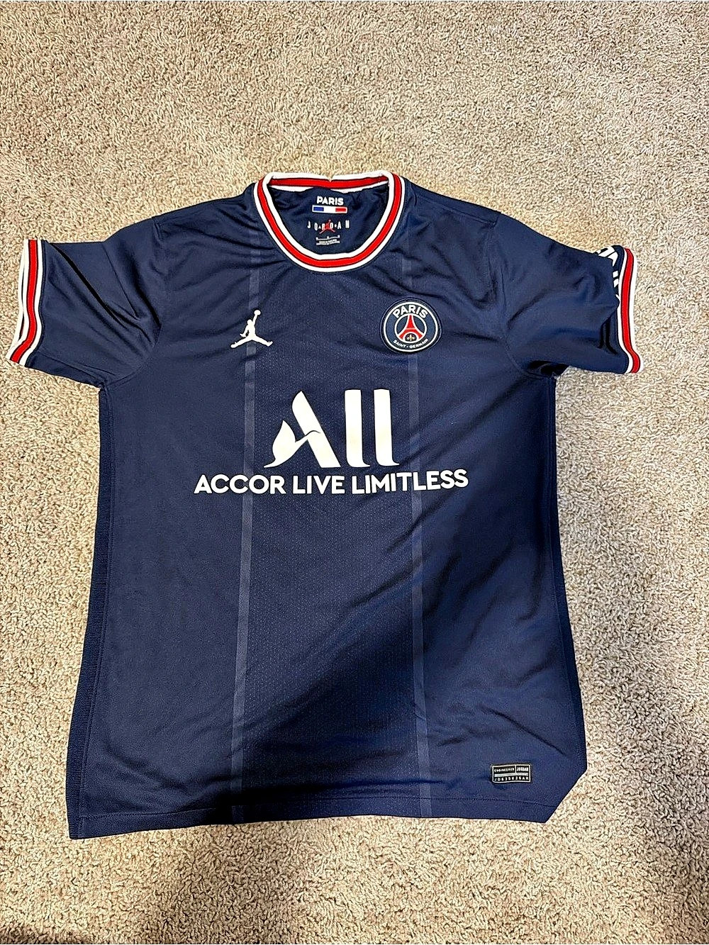 Jordan Paris Saint-Germain 2021/22 Home Stadium Jersey Blue & Red Medium